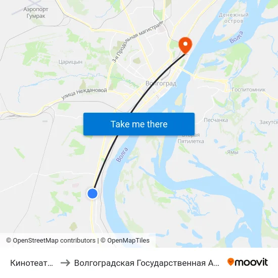 Кинотеатр Авангард to Волгоградская Государственная Академия Физической Культуры map