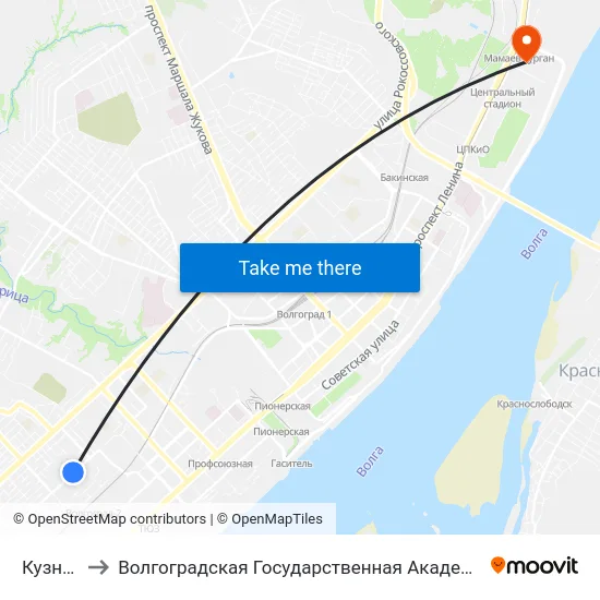 Кузнецкая to Волгоградская Государственная Академия Физической Культуры map