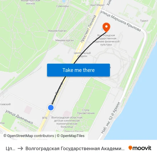 Цпкио to Волгоградская Государственная Академия Физической Культуры map