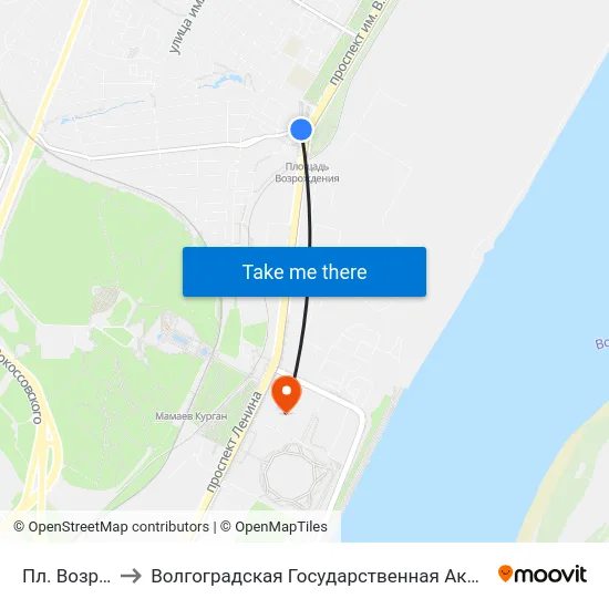 Пл. Возрождения to Волгоградская Государственная Академия Физической Культуры map