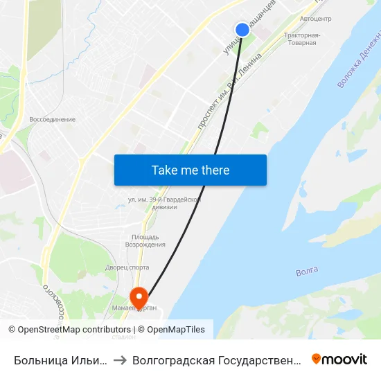 Больница Ильича (Ул. Таращанцев) to Волгоградская Государственная Академия Физической Культуры map