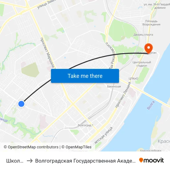 Школа №82 to Волгоградская Государственная Академия Физической Культуры map