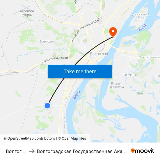 Волгоградская to Волгоградская Государственная Академия Физической Культуры map