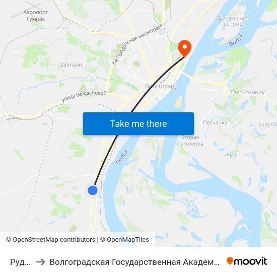 Руднева to Волгоградская Государственная Академия Физической Культуры map