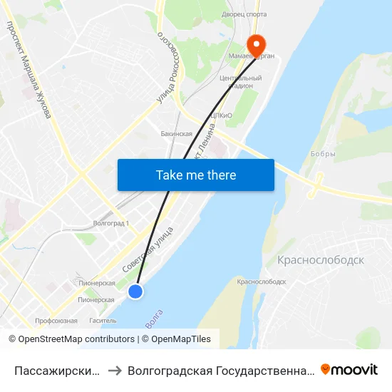 Пассажирский Порт Волгоград to Волгоградская Государственная Академия Физической Культуры map