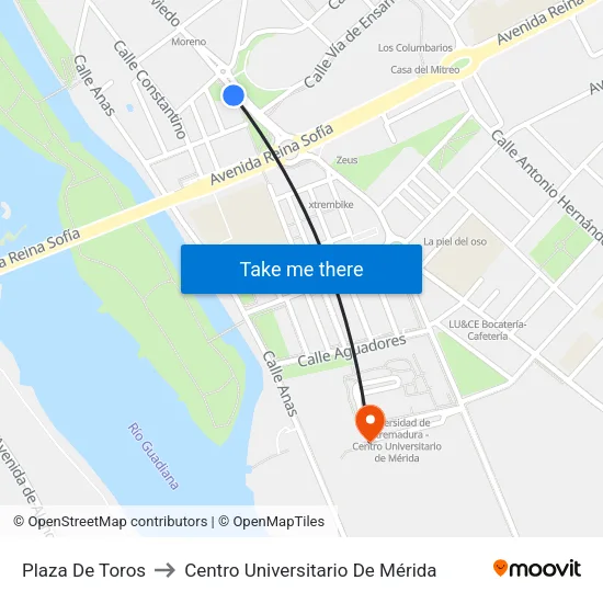 Plaza De Toros to Centro Universitario De Mérida map