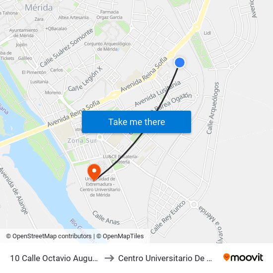 10 Calle Octavio Augusto, 3 to Centro Universitario De Mérida map
