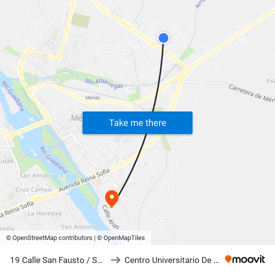 19 Calle San Fausto / San Juan to Centro Universitario De Mérida map
