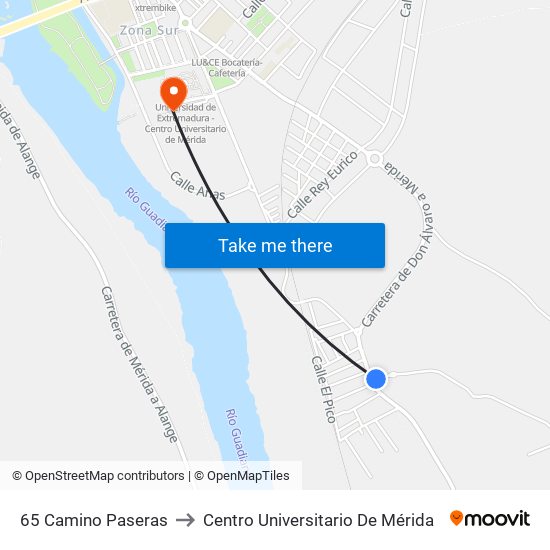 65 Camino Paseras to Centro Universitario De Mérida map