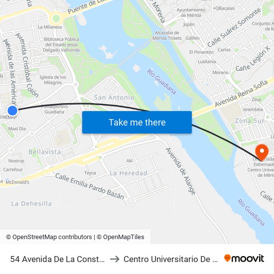 54 Avenida De La Constitución to Centro Universitario De Mérida map