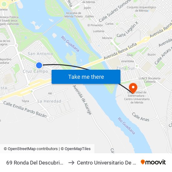 69 Ronda Del Descubrimiento to Centro Universitario De Mérida map