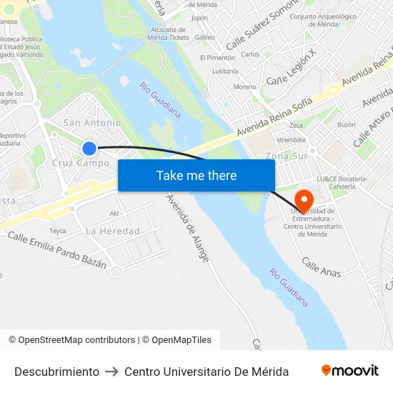 Descubrimiento to Centro Universitario De Mérida map