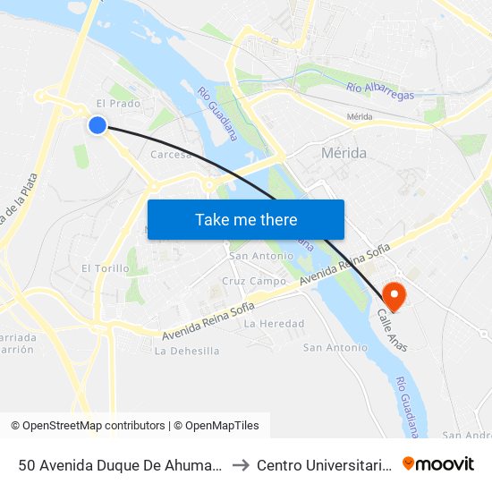 50 Avenida Duque De Ahumada / Guardia Civil to Centro Universitario De Mérida map