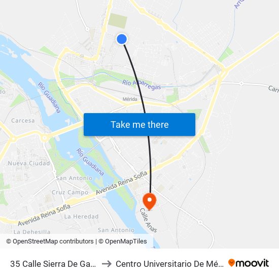 35 Calle Sierra De Gata 3 to Centro Universitario De Mérida map