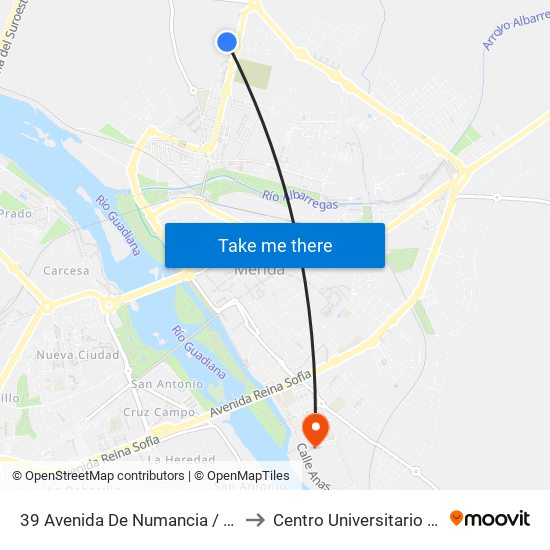 39 Avenida De Numancia / Urb. Oramba to Centro Universitario De Mérida map