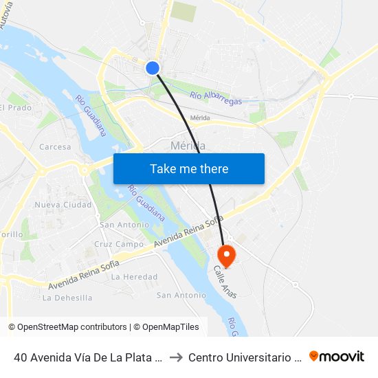 40 Avenida Vía De La Plata 2ª / Abadías to Centro Universitario De Mérida map