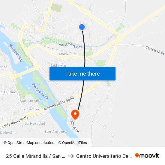 25 Calle Mirandilla / San Agustín to Centro Universitario De Mérida map