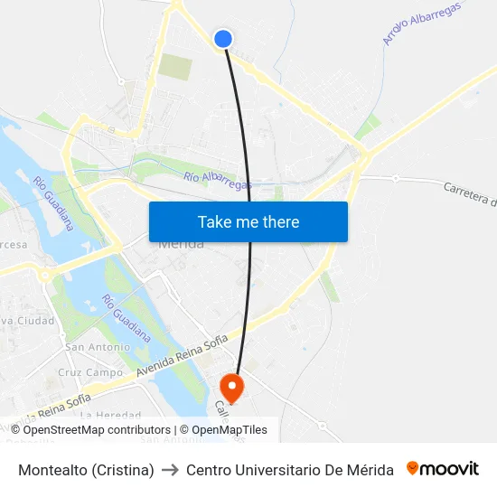Montealto (Cristina) to Centro Universitario De Mérida map