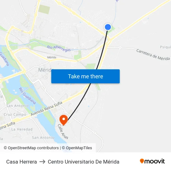 Casa Herrera to Centro Universitario De Mérida map
