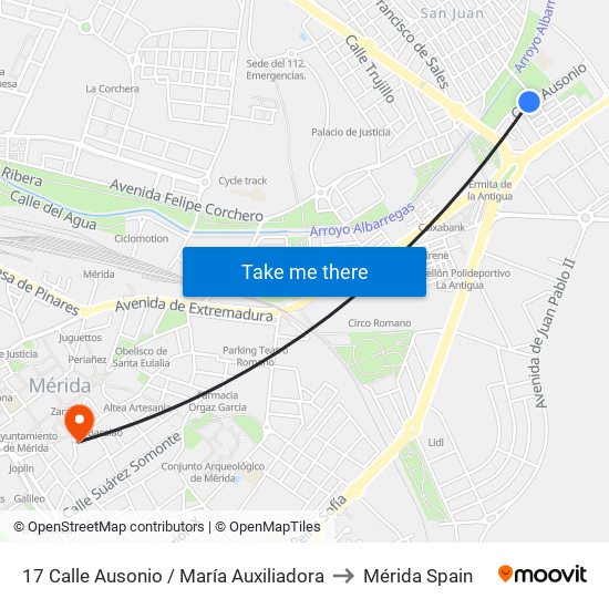 17 Calle Ausonio / María Auxiliadora to Mérida Spain map