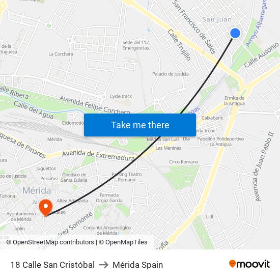 18 Calle San Cristóbal to Mérida Spain map