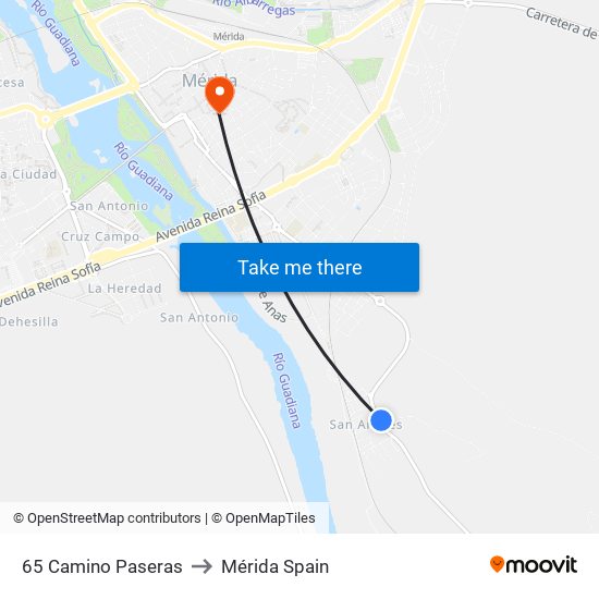 65 Camino Paseras to Mérida Spain map