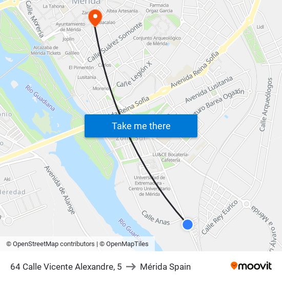 64 Calle Vicente Alexandre, 5 to Mérida Spain map