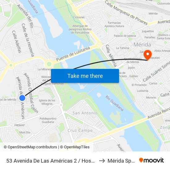 53 Avenida De Las Américas 2 / Hospital to Mérida Spain map
