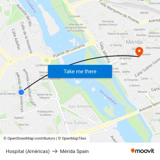 Hospital (Américas) to Mérida Spain map