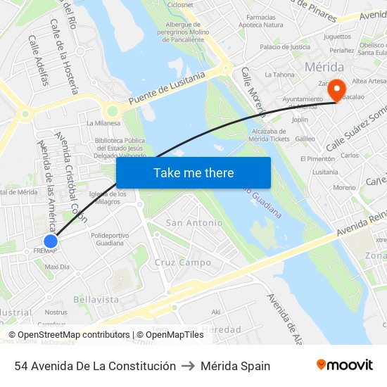54 Avenida De La Constitución to Mérida Spain map