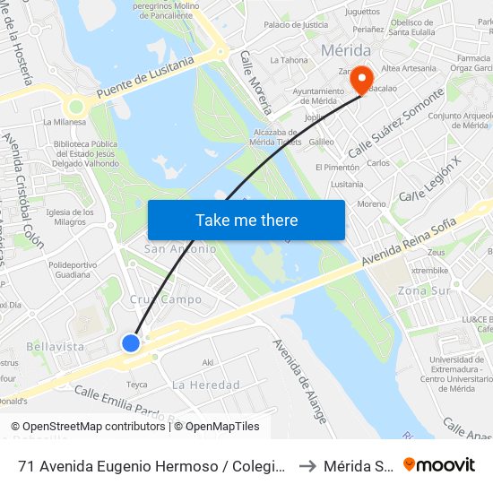 71 Avenida Eugenio Hermoso / Colegio Calatrava to Mérida Spain map