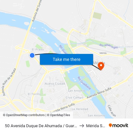 50 Avenida Duque De Ahumada / Guardia Civil to Mérida Spain map