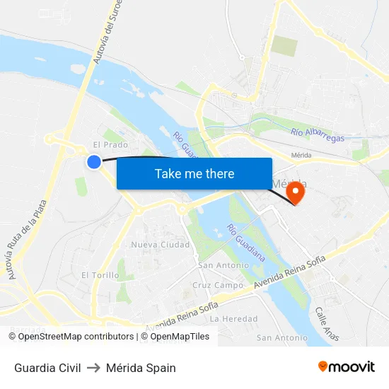 Guardia Civil to Mérida Spain map