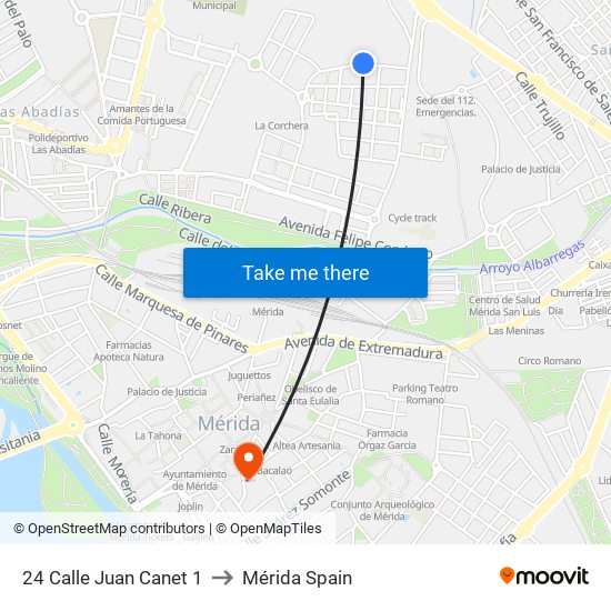 24 Calle Juan Canet 1 to Mérida Spain map