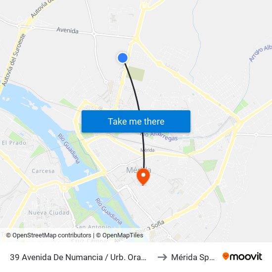 39 Avenida De Numancia / Urb. Oramba to Mérida Spain map
