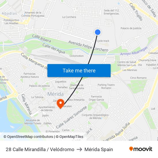 28 Calle Mirandilla / Velódromo to Mérida Spain map