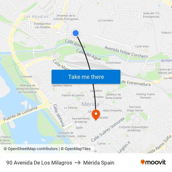 90 Avenida De Los Milagros to Mérida Spain map