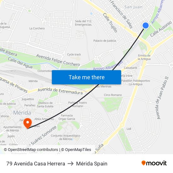 79 Avenida Casa Herrera to Mérida Spain map