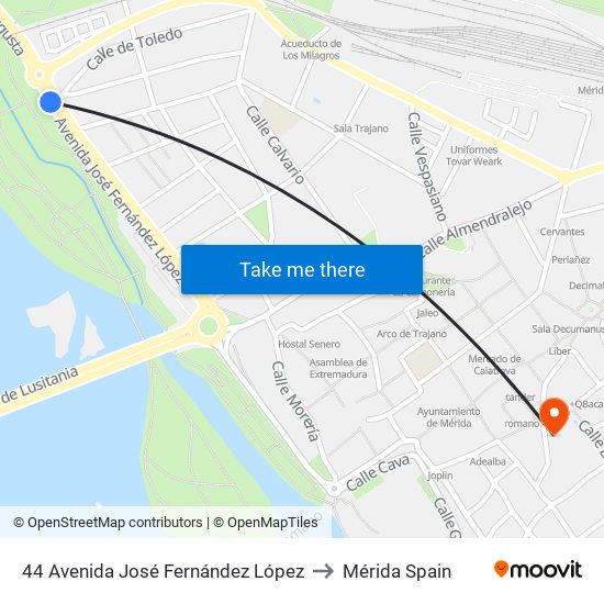 44 Avenida José Fernández López to Mérida Spain map