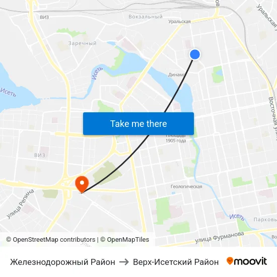 Железнодорожный Район to Верх-Исетский Район map