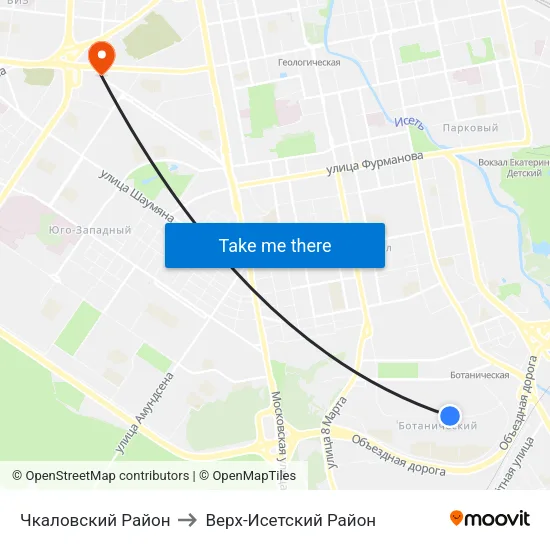 Чкаловский Район to Верх-Исетский Район map
