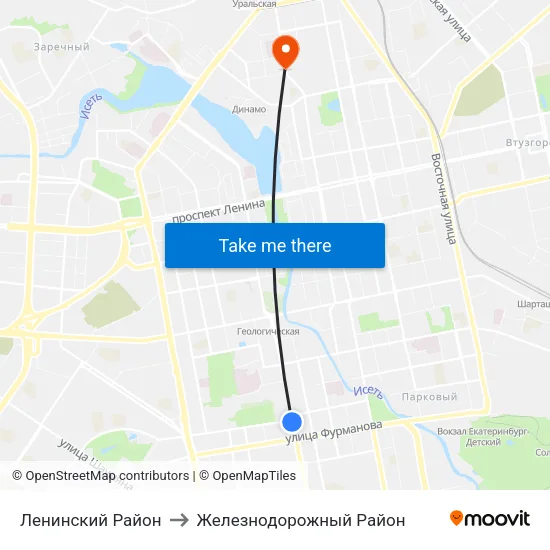 Ленинский Район to Железнодорожный Район map