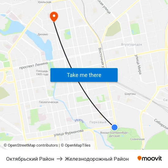 Октябрьский Район to Железнодорожный Район map