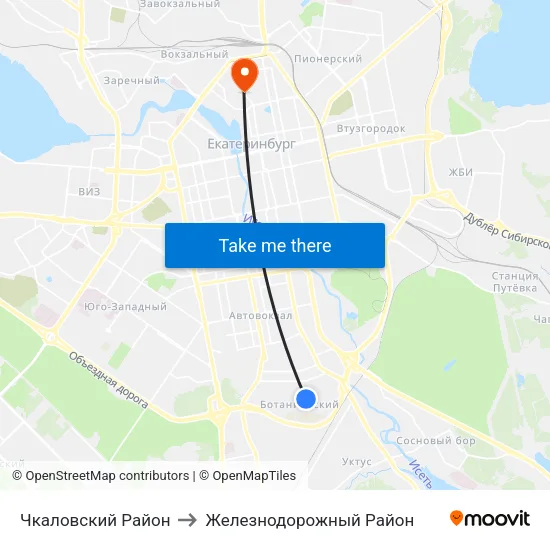 Чкаловский Район to Железнодорожный Район map