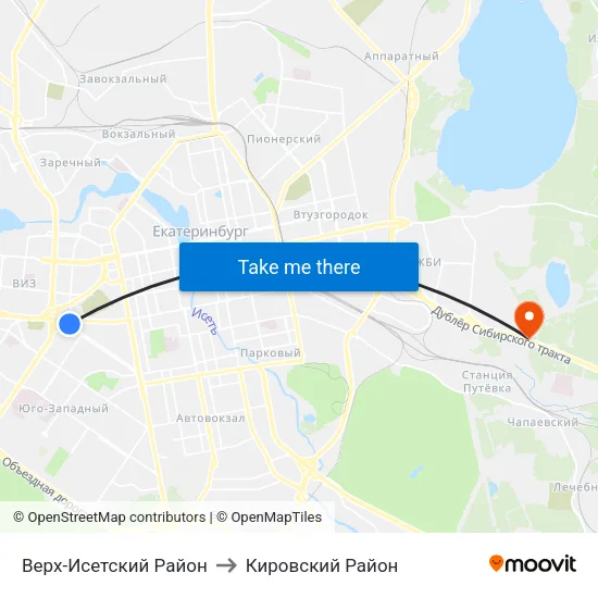 Верх-Исетский Район to Кировский Район map