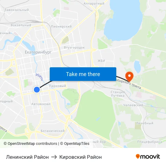 Ленинский Район to Кировский Район map