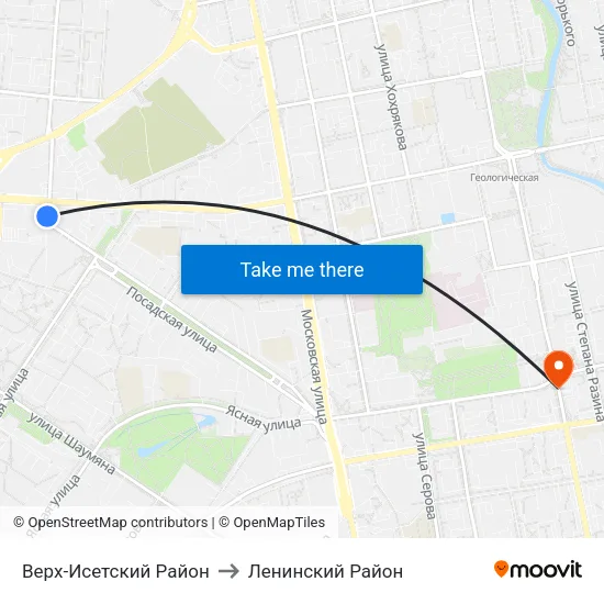 Верх-Исетский Район to Ленинский Район map