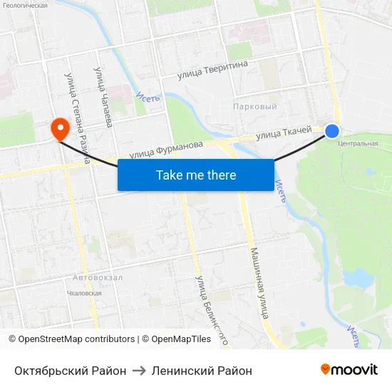 Октябрьский Район to Ленинский Район map