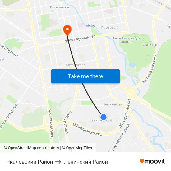 Чкаловский Район to Ленинский Район map