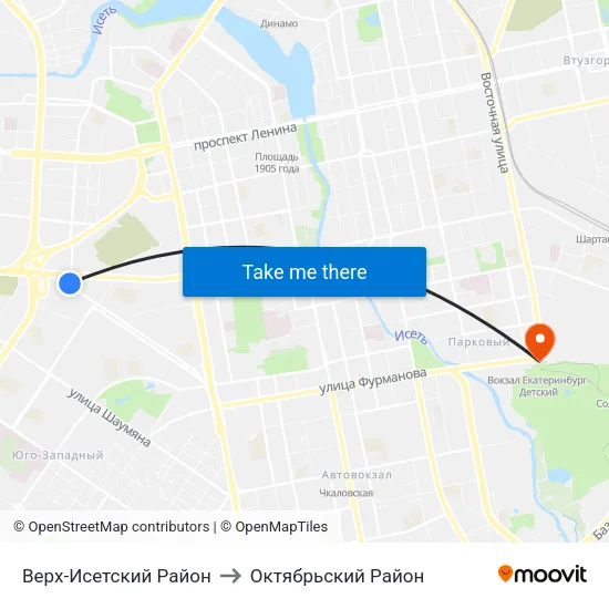 Верх-Исетский Район to Октябрьский Район map